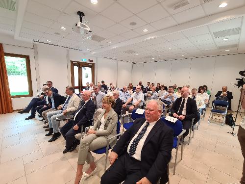 La sala conferenze del Campus del Centro di riferimento oncologico di Aviano durante la presentazione della ricerca 