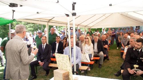 L'intervento dell'assessore regionale alle Risorse agroalimentari, forestali e ittiche Stefano Zannier alle celebrazioni di San Giovanni Gualberto, patrono dei forestali, ai Prati Oitzinger in Val Saisera (Tarvisio).
