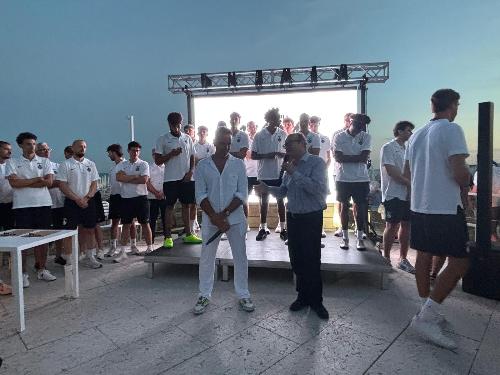 Il vicegovernatore del Friuli Venezia Giulia con delega allo Sport, Mario Anzil in occasione della presentazione ufficiale della prima squadra dell’Apu Old Wild West Udine per la stagione di Serie A 2026/2027.