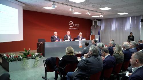 L'assessore regionale alle Infrastrutture e territorio Cristina Amirante all'Interporto di Gorizia alla presentazione del Piano industriale e degli investimenti 2027-2031 di Sdag