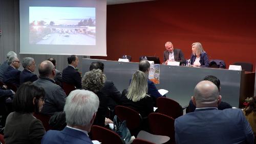 L'assessore regionale alle Infrastrutture e territorio Cristina Amirante all'Interporto di Gorizia alla presentazione del Piano industriale e degli investimenti 2027-2031 di Sdag