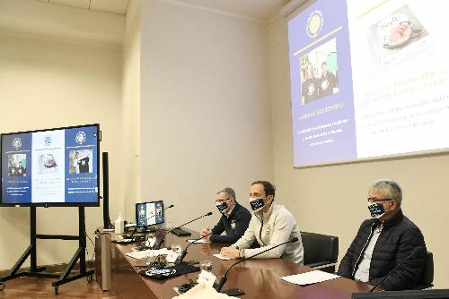 Il governatore Massimiliano Fedriga e l'assessore alle Risorse agroalimentari e forestali Stefano Zannier alla presentazione dei prodotti del marchio 'Io Sono Friuli Venezia Giulia'.