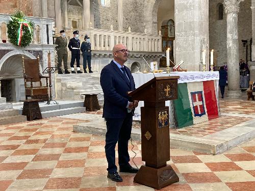 L'assessore regionale al Patrimonio Sebastiano Callari all'apertura delle celebrazioni per il centenario della traslazione del Milite Ignoto - Aquileia, 28 ottobre 2021