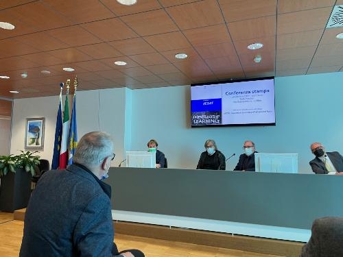 Una fase della conferenza stampa svoltasi oggi a Udine