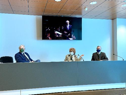 L'assessore regionale alla Cultura Tiziana Gibelli alla conferenza stampa di presentazione dei concerti della Fvg Orchestra svoltasi a Udine