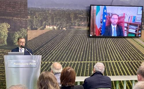 L'intervento dell'assessore regionale alle Risorse agroalimentari e forestali Stefano Zannier durante l'inaugurazione della fiera Rive a Pordenone