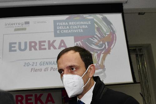 Il governatore del Friuli Venezia Giulia, Massimiliano Fedriga, in apertura di 'Eureka Fiera regionale della cultura e creatività', a Pordenone.