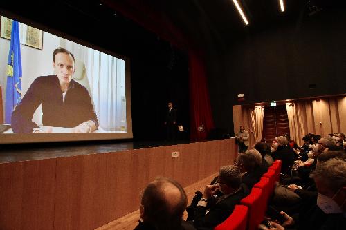 Il videomessaggio del governatore della Regione Massimiliano Fedriga durante la cerimonia per i 100 anni della Scuola mosaicisti del Friuli di Spilimbergo