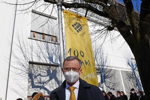 L'assessore regionale Stefano Zannier in una fase della cerimonia svoltasi a Spilimbergo per i 100 anni della Scuola mosaicisti del Friuli di Spilimbergo