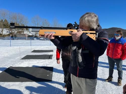 L'assessore al Turismo Segio Emidio Bini al centro di Biathlon inaugurato oggi nell'area Mazzega