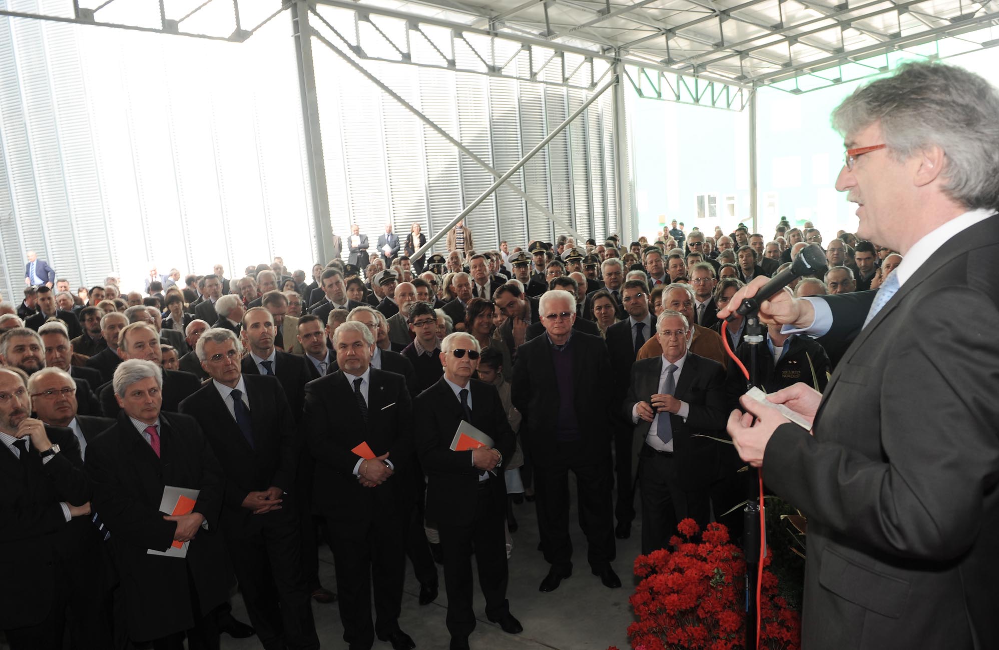 Renzo Tondo (presidente Friuli Venezia Giulia) durante il suo intervento all’inaugurazione del nujovo Oleificio San Giorgio nella zona industriale dell’Aussa Corno. (S.Giorgio di Nogaro, 24/04/10)