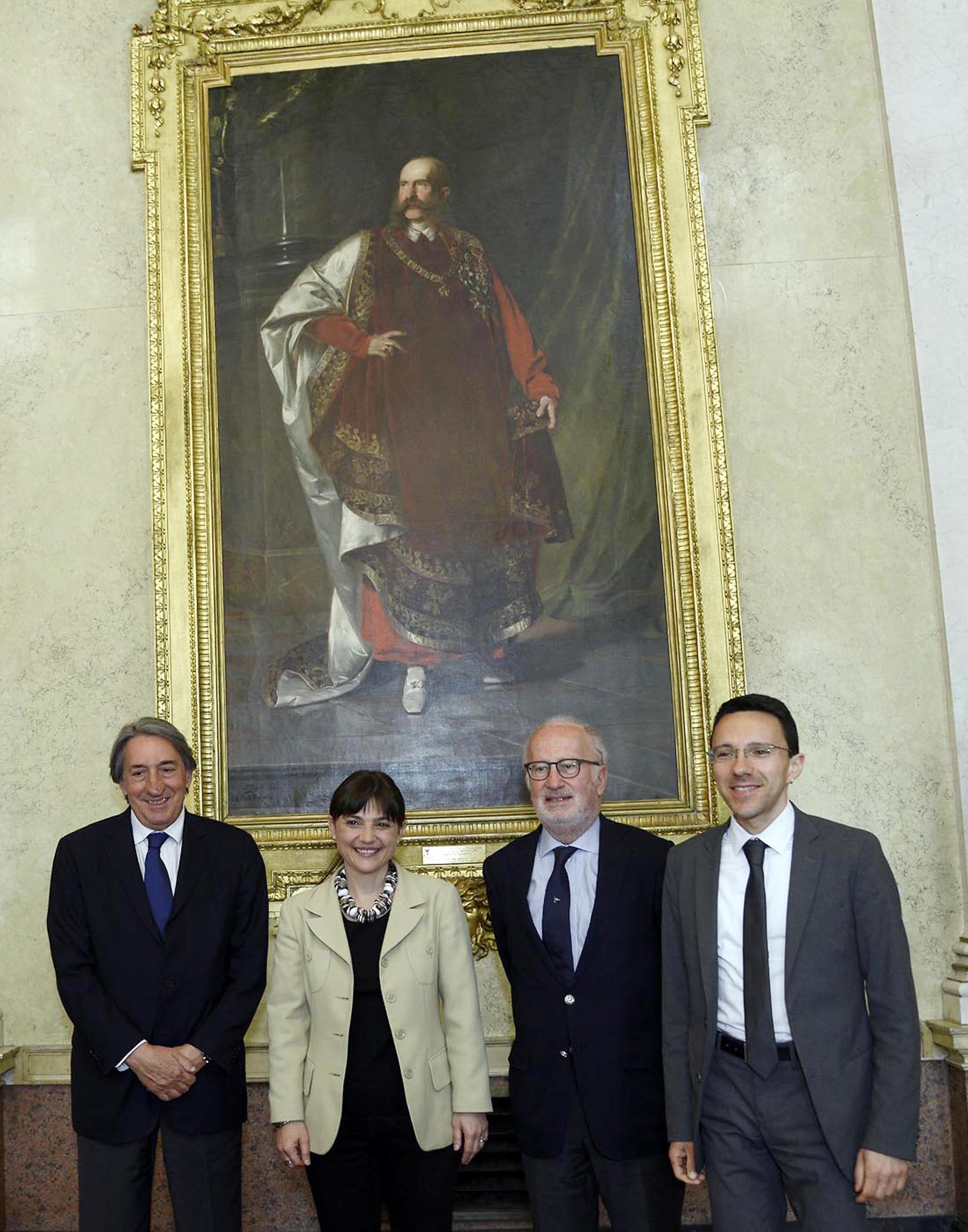 Innocenzo Cipolletta (Presidente Comitato Fondatore &quot;Venezia con il Nordest&quot; Capitale europea Cultura 2019), Debora Serracchiani (Presidente Friuli Venezia Giulia), Giorgio Orsoni (Sindaco Venezia) e Christian Tommasini (Vicepresidente Provincia Bolzano) nella sede della Regione FVG. (Trieste 30/05/13)