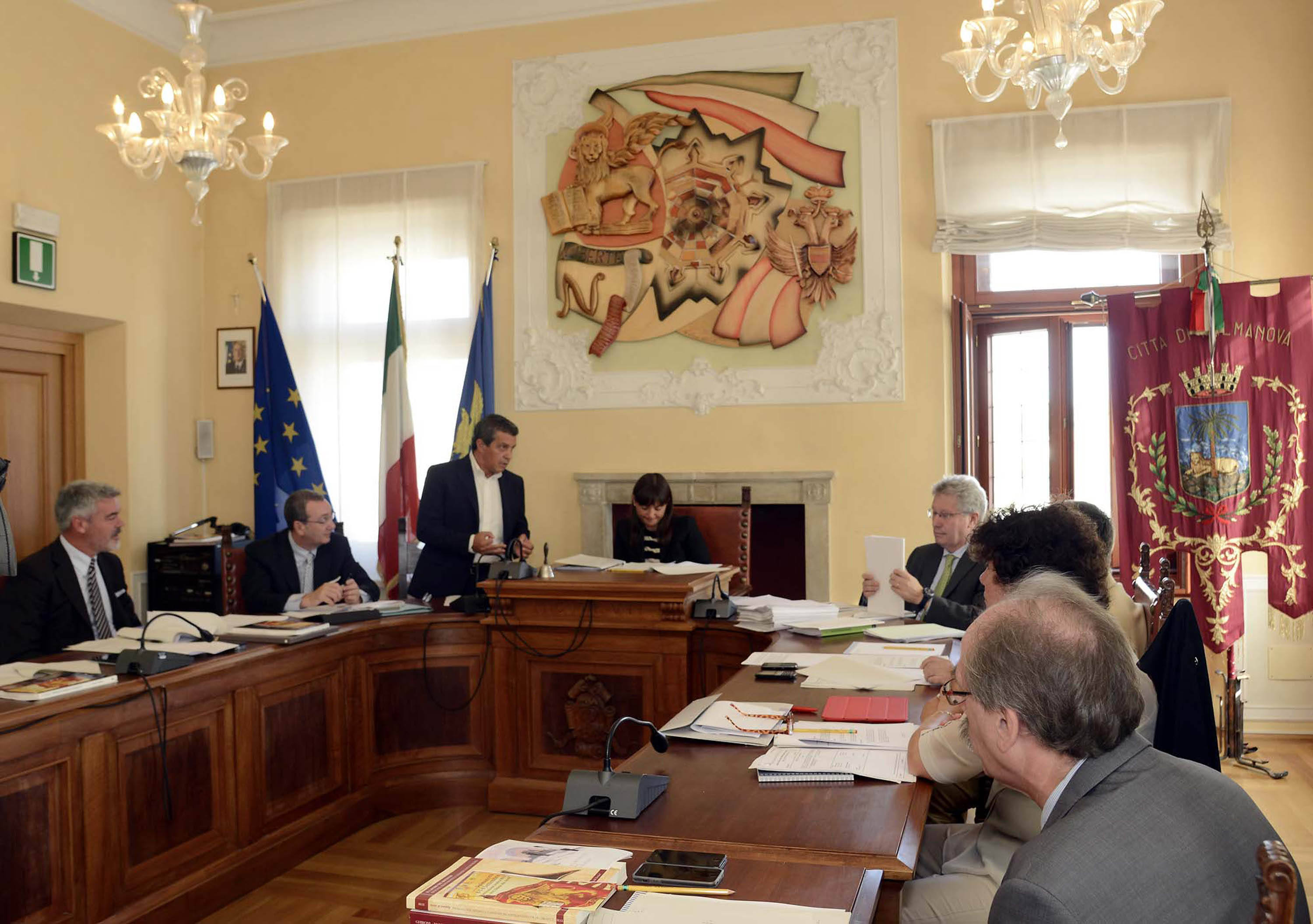 Debora Serracchiani (Presidente Friuli Venezia Giulia) e la Giunta regionale accolti da Francesco Martines (Sindaco Palmanova) in Municipio. (Palmanova 06/09/13)