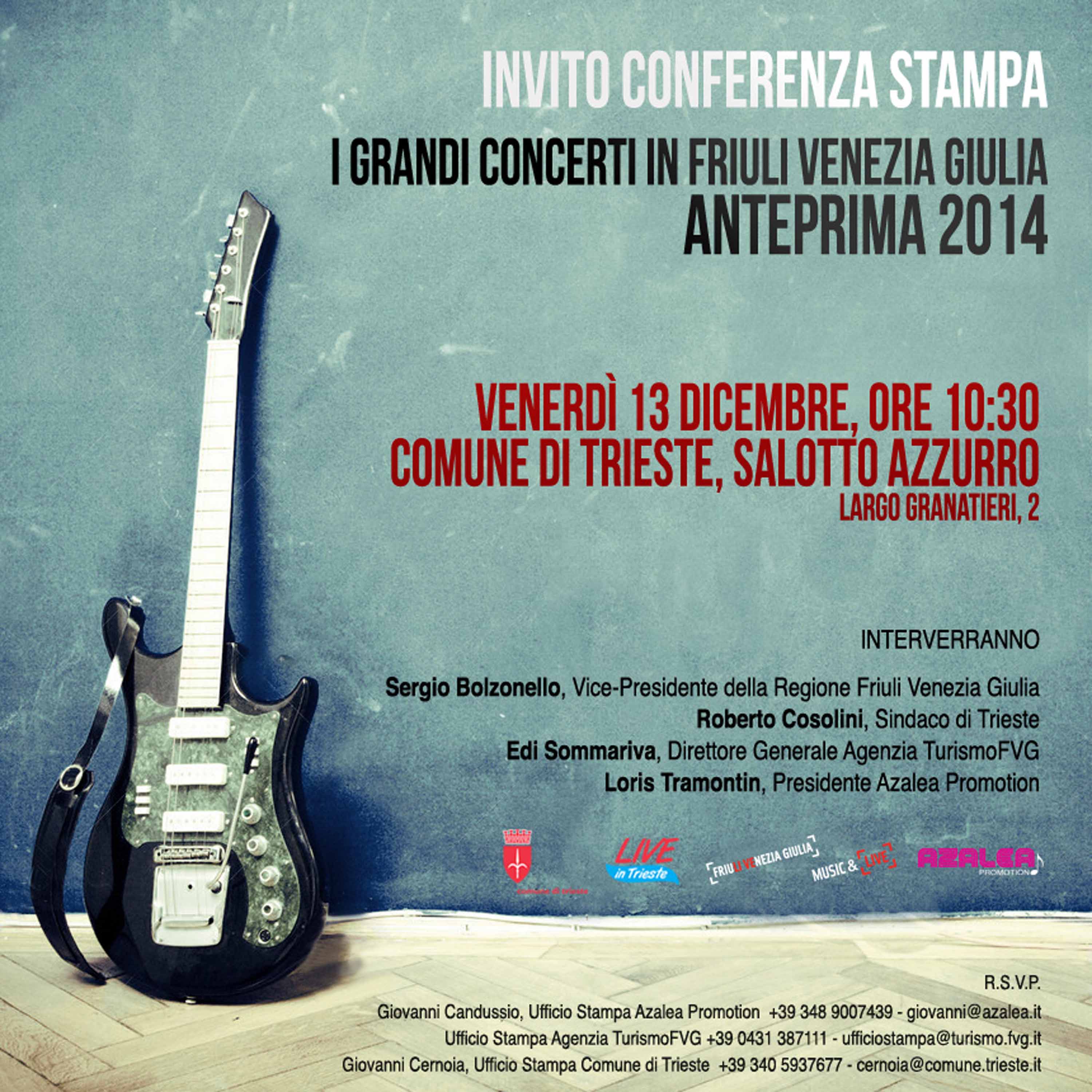 Locandina de &quot;I grandi concerti in Friuli Venezia Giulia. Anteprima 2014&quot;, presentata in Municipio - Trieste 13/12/2013