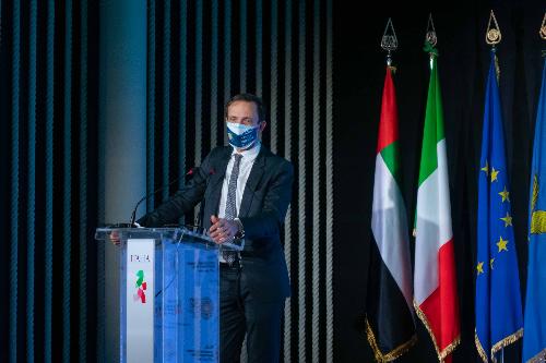 L'intervento del governatore del Friuli Venezia Giulia Massimiliano Fedriga durante il regional day all'Expo di Dubai