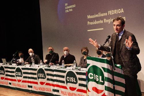 L'intervento del governatore della Regione Massimiliano Fedriga al congresso regionale della Cisl a San Vito al Tagliamento