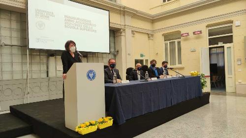 L'intervento dell'assessore regionale Alessia Rosolen durante l'inaugurazione dell'anno accademico 2021/2022 della scuola superiore dell'Università degli studi di Udine