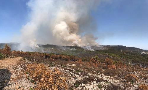 Una veduta del fumo provocato dal rogo sul carso triestino