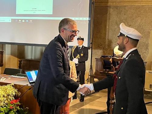 Un momento della cerimonia per il 156° anniversario della fondazione del Corpo di Polizia Locale del Comune di Udine con l'assessore regionale alla Sicurezza, Pierpaolo Roberti.