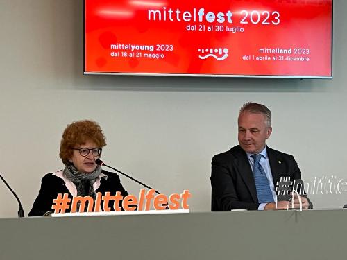 L'assessore regionale alla Cultura del Friuli Venezia Giulia, Tiziana Gibelli, alla conferenza stampa Mittelfest 2023.