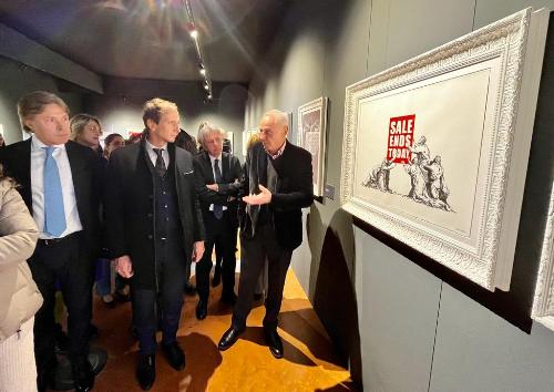 Il governatore del Friuli Venezia Giulia Massimiliano Fedriga e l'assessore regionale alle Attività produttive Sergio Emidio Bini visitano la mostra "THE GREAT COMMUNICATOR. BANKSY- Unauthorized exhibition"