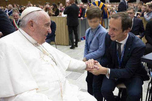 Il governatore del Friuli Venezia Giulia Massimiliano Fedriga durante l'udienza con sua Santità Papa Francesco. Copyright Vatican media