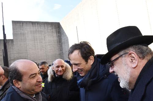 il Governatore della Regione Massimiliano Fedriga con il rabbino di Trieste Alexandre Meloni e il prefetto di Trieste Pietro Signoriello