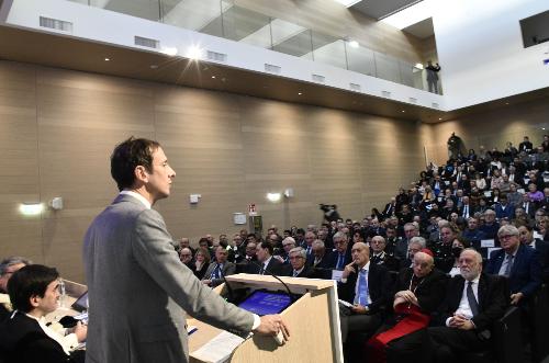 L'intervento del governatore Fedriga durante la cerimonia di apertura dell'anno accademico dell'Università di Udine.