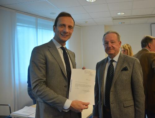 Il governatore Massimiliano Fedriga con il presidente dell'Ufficio centrale regionale Dario Grohmann a Udine