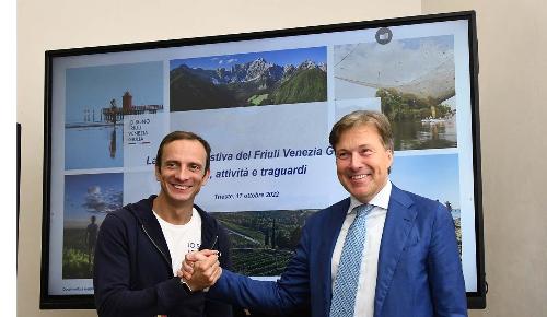 Il governatore del Friuli Venezia Giulia Massimiliano Fedriga e l'assessore regionale alle Atitivtà produttive e turismo Sergio Emidio Bini