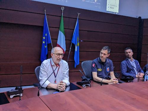 L'assessore regionale Riccardo Riccardi fa il punto nella sede della Protezione civile di Palmanova sull'impegno dei volontari nella tappa Fvg del Giro d'Italia