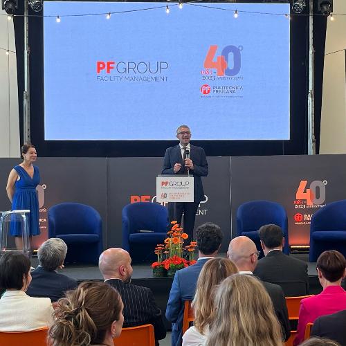 L'assessore regionale Pierpaolo Roberti alla cerimonia per i 40 anni di fondazione dell'azienda PF Group di Udine