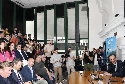 Un momento della conferenza stampa "Io sono Friuli Venezia Giulia: terra di sport e campioni" a Trieste