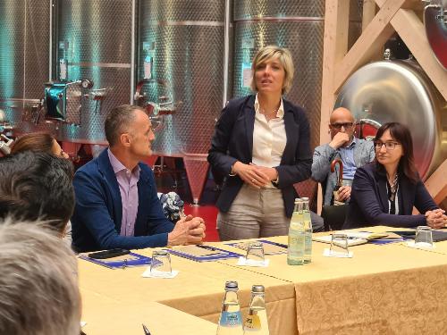 L'assessore alle Finanze Barbara Zilli durante l'incontro organizzato dal Cosilt con imprese e sindaci del territorio della Carnia e dell'Alto Friuli