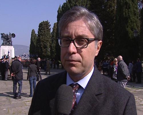 Francesco Peroni (Assessore regionale Finanze) alla "Giornata dell'Unità nazionale, della Costituzione, dell'inno e della bandiera", sul Colle di San Giusto - Trieste 17/03/2014