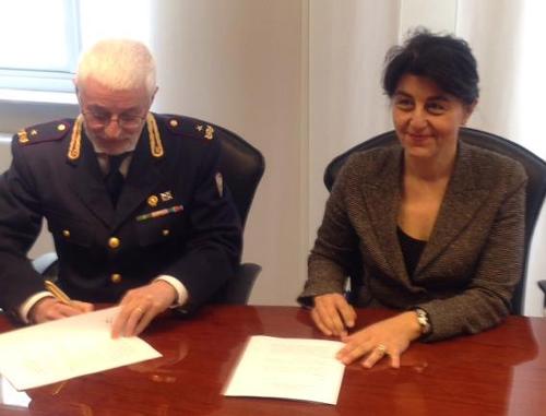 Luciano D'Agata (Dirigente Compartimento Polizia Stradale FVG) e Mariagrazia Santoro (Assessore regionale Infrastrutture e Mobilità) - Trieste 26/03/2014