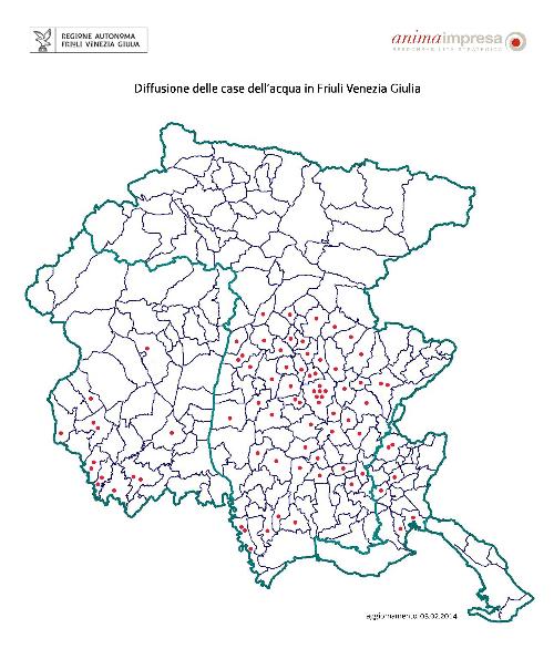 Mappa delle Case dell'Acqua fruibili sul territorio del Friuli Venezia Giulia, aggiornata al 3 febbraio 2014