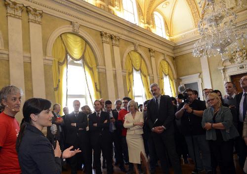 Riccardo Luna (Presidente Wikitalia), Debora Serracchiani (Presidente Friuli Venezia Giulia), Angelo Rughetti (Sottosegretario Semplificazione e Pubblica Amministrazione), Stefania Giannini (Ministro Istruzione, Università e Ricerca) e Paolo Panontin (Assessore regionale Funzione pubblica) nel Digital-Day (D-Day) di Go On FVG - Trieste 05/05/2014