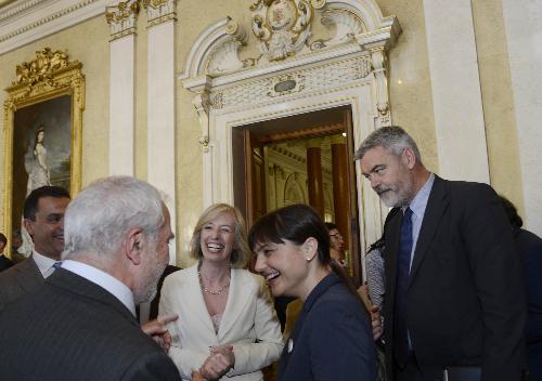 Stefania Giannini (Ministro Istruzione, Università e Ricerca), Debora Serracchiani (Presidente Friuli Venezia Giulia) e Paolo Panontin (Assessore regionale Funzione pubblica) nel Digital-Day (D-Day) di Go On FVG - Trieste 05/05/2014