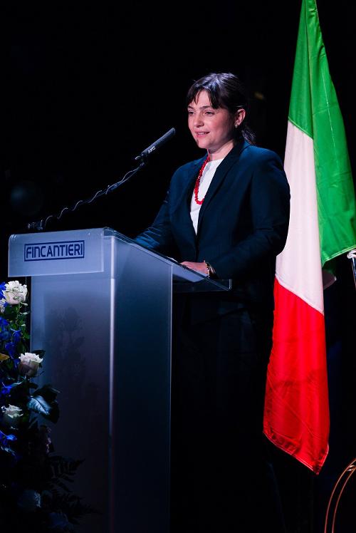 Debora Serracchiani (Presidente Regione Friuli Venezia Giulia) interviene alla cerimonia di consegna della nave da crociera Regal Princess, al Cantiere navale - Monfalcone 11/05/2014