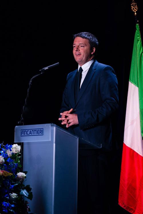 Matteo Renzi (Presidente Consiglio Ministri) interviene alla cerimonia di consegna della nave da crociera Regal Princess, al Cantiere navale - Monfalcone 11/05/2014