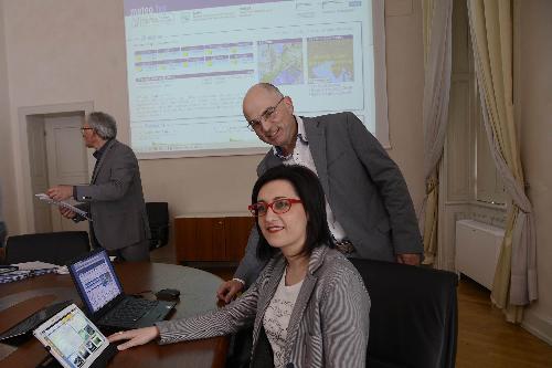Sara Vito (Assessore regionale Ambiente) e Stefano Micheletti (Direttore OSMER ARPA FVG) alla presentazione del nuovo portale Meteo FVG a cura di OSMER-Osservatorio Meteorologico Regionale dell'ARPA-Agenzia Regionale per la Protezione dell'Ambiente del FVG - Trieste 03/06/2014