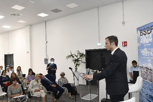 Il governatore Massimiliano Fedriga interviene al meeting del comitato organizzatore internazionale del Big science business forum al Trieste convention center