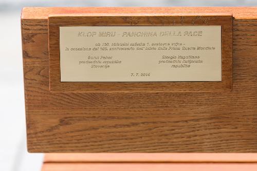 "Panchina della Pace" dedicata ai Caduti di tutte le guerre, nel Centenario della Grande Guerra, al Santuario del Monte Santo (Sveta Gora) - 07/07/2014