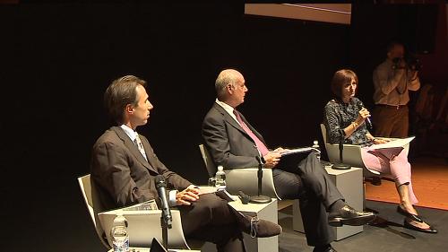 Maurizio Baglini (Musica e danza Teatro Verdi PN), Giovanni Lessio (Presidente Associazione Teatro Verdi PN) ed Emanuela Furlan (Prosa Teatro Verdi PN) alla presentazione della Stagione 2014-2015 del Teatro Giuseppe Verdi - Pordenone 26/08/2014