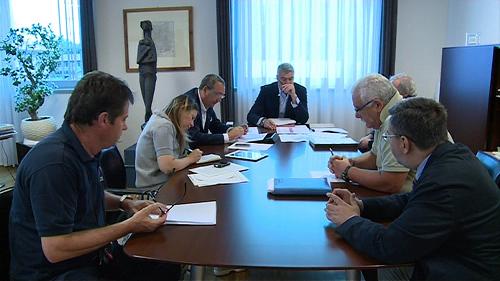 Sergio Bolzonello (Vicepresidente Regione FVG e assessore regionale Risorse agricole e forestali) e Paolo Panontin (Assessore regionale Protezione civile) alla riunione per fare il punto sui danni provocati dal recente maltempo - Udine 18/08/2014
