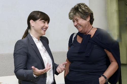 Debora Serracchiani (Presidente Regione Friuli Venezia Giulia) e Susanna Camusso (Segretario generale CGIL) in occasione della tavola rotonda "Le nuove prospettive dell'autonomia", organizzata dalla CGIL alla Scuola Superiore di Lingue Moderne - Trieste 12/09/2014