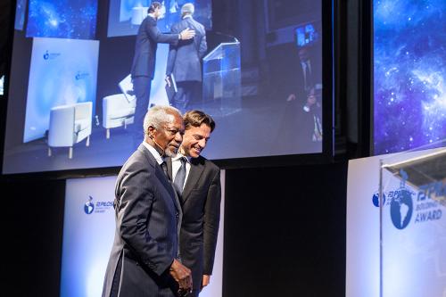 Kofi Annan, ex segretario generale dell'ONU alla cerimonia del Premio "Pilosio International Building Peace", edizione 2014, alla Scuola Grande di San Giovanni Evangelista - Venezia 12/09/2014