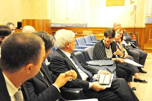 Debora Serracchiani (Presidente Regione Friuli Venezia Giulia) all'incontro per la ratifica della Carta europea delle Lingue minoritarie, con Francesco Palermo (Senatore) e una delegazione friulana, in Senato - Roma 16/09/2014