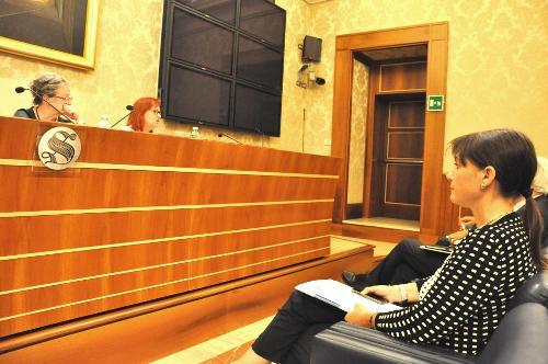 Debora Serracchiani (Presidente Regione Friuli Venezia Giulia) all'incontro per la ratifica della Carta europea delle Lingue minoritarie, con Francesco Palermo (Senatore) e una delegazione friulana, in Senato - Roma 16/09/2014